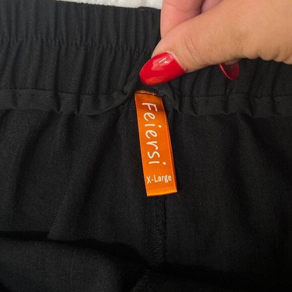 Feiersi Wide Leg Dress Pants Black XL High Rise Pleated Elastic Waist - Picture 7 of 8